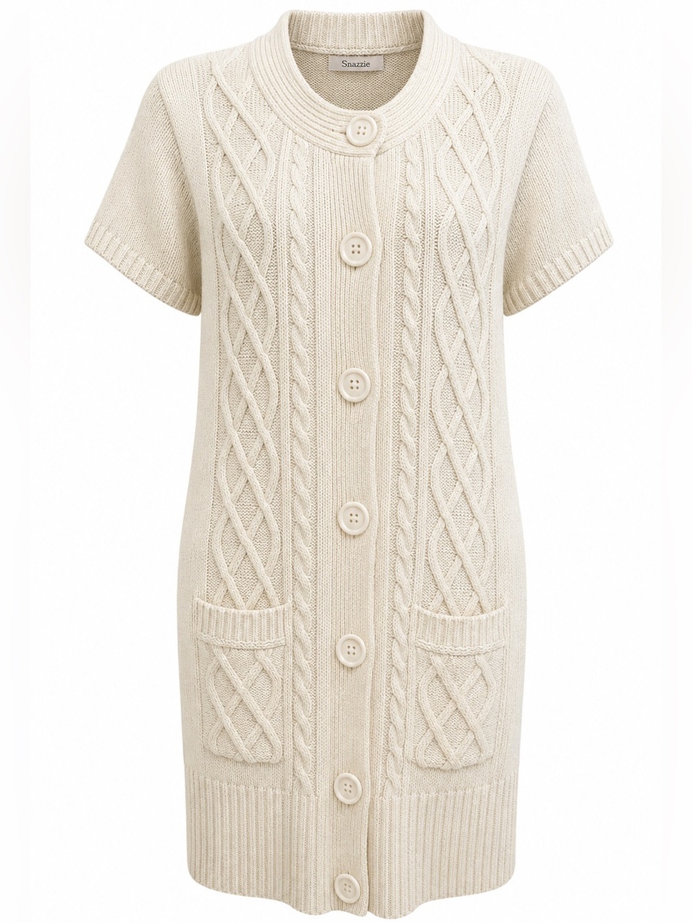 Snazzie Cream Cable Knit Long Cardigan Sweater Dress Size Medium